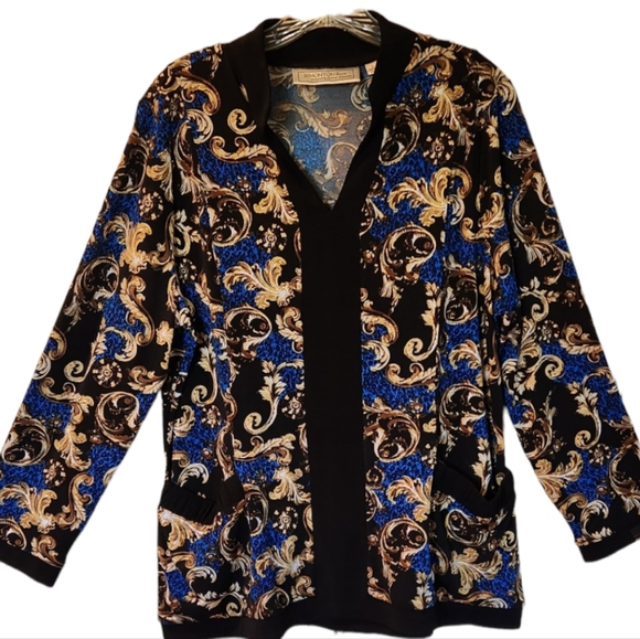 George Simonton Tops - SIMONTONSays Paisley-Like Leaf Print Blouse (L) Long Sleeve , Open Collar